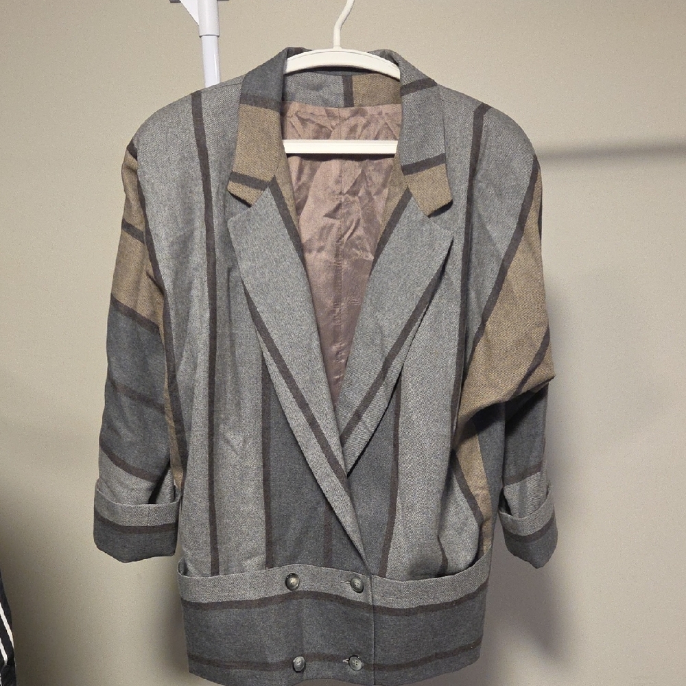 Vintage Arruba Fashions Striped Oversized Blazer Women's 80s 90s Power Jacket